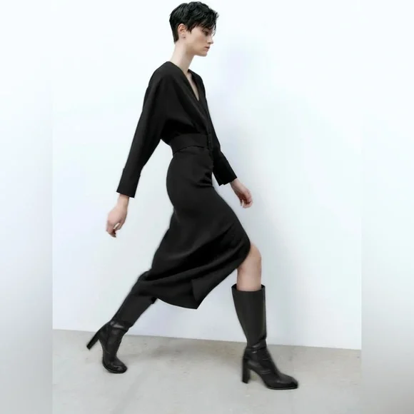 Zara Dresses Zara Wrap V-Neck Long Sleeve Belted Mid - Picture 7 of 10